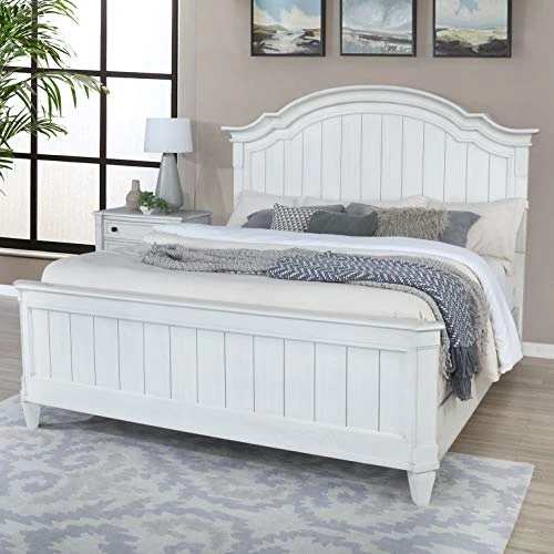 Saline Wood Camelback Planked Queen Bed With Dresser, Mirror, Two Nightstands, White 3 Saline Wood Camelback Planked Queen Bed With Dresser, Mirror, Two Nightstands, White