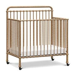 NAMESAKE Winston 4-in-1 Convertible Mini Metal Crib In Vintage Gold, Greenguard Gold Certified