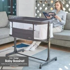 QUTANIX Baby Bassinet Bedside Sleeper With Wheels,Easy Folding Lightweight Crib For Baby/Infants,Breathable Mesh And Adjustable Height - Grey -Delta Children Shop 51iV42ZiicL