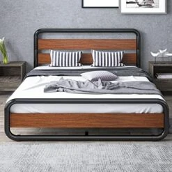 Queen Size Bed Frame With Wooden Headboard And Footboard, Heavy Duty Oval-Shaped Platform Bed With Under-Bed Storage, Noise Free, No Box Spring Needed, Black -Delta Children Shop 51j8rWPJwRL. AC