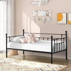 Twin Size Bed Frame With Wooden Headboard And Footboard, Mattress Foundation/Platform With Strong Metal Slats And Anti-Slip Support, No Box Spring Needed/Noise Free, Metal Wood Head Board -Delta Children Shop 51jxAsJWNLL. AC