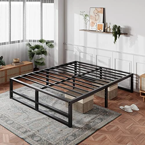 14'' Metal Platform Queen Bed Frame With Strong Steel Slats Support/Sufficient Storage Space/Mattress Foundation/No Box Spring Needed/Easy Assembly 5 14'' Metal Platform Queen Bed Frame With Strong Steel Slats Support/Sufficient Storage Space/Mattress Foundation/No Box Spring Needed/Easy Assembly - Image 3