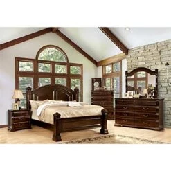 Of America FOA Oulette 4pc Cherry Solid Wood Bedroom Set-Queen+Nightstand+Dresser+Mirror -Delta Children Shop 51kwauBbXbL