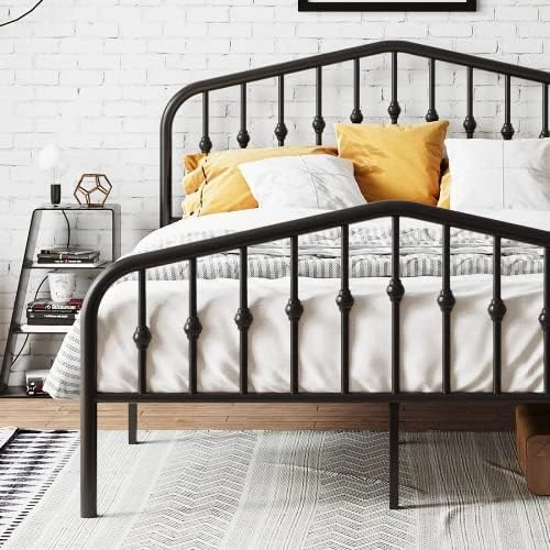 Platform Queen Size Metal Bed Frame With Vintage Headboard And Footboard, Heavy Duty Bed Frame With Large Storage, No Box Spring Needed, Easy Assembly, Black 8 Platform Queen Size Metal Bed Frame With Vintage Headboard And Footboard, Heavy Duty Bed Frame With Large Storage, No Box Spring Needed, Easy Assembly, Black - Image 6