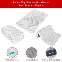 Trifold Mattress Topper For Pack N Play 37.5x26x2 Inch, Breathable Soft Portable Foldable Playard Mattress, Playpen Mattress For Pack And Play Crib,Mini Crib Mattress, Dots -Delta Children Shop 51lszbv5z3L