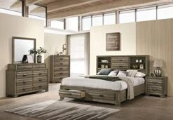 Loiret Wood Storage Platform Queen Bedroom Set With Dresser, Mirror, Two Nightstands, Chest, Light Gray -Delta Children Shop 51mF2AXwEUL