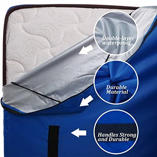 Queen Mattress Bag For Storage Moving Protector, Waterproof Reusable Mattress Cover With Heavy Duty 8 Handles Water Resistant Zipper Closure And 2 Adjustable Straps, Bright Blue 6 Queen Mattress Bag For Storage Moving Protector, Waterproof Reusable Mattress Cover With Heavy Duty 8 Handles Water Resistant Zipper Closure And 2 Adjustable Straps, Bright Blue - Image 4