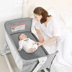 BABY JOY Baby Bassinet, Bedside Sleeper W/Wheels, Mattress & Cover, Straps, Mesh, 100lbs Weight Capacity, 8 Height Adjustable For Bed Sofa, Lightweight Bedside Bassinet For Baby Newborn Infant, Gray -Delta Children Shop 51nq 9TiZ1L. AC