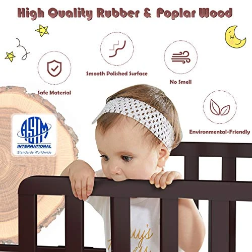 HONEY JOY Toddler Bed Frame, Solid Rubber Wood Frame W/Safety Guardrail, Fits Crib Full Size Mattress (Not Included), Children Classic Sleeping Bedroom Furniture For Kids Boys Girls(Brown) 4 HONEY JOY Toddler Bed Frame, Solid Rubber Wood Frame W/Safety Guardrail, Fits Crib Full Size Mattress (Not Included), Children Classic Sleeping Bedroom Furniture For Kids Boys Girls(Brown) - Image 2