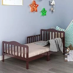 HONEY JOY Toddler Bed Frame, Solid Rubber Wood Frame W/Safety Guardrail, Fits Crib Full Size Mattress (Not Included), Children Classic Sleeping Bedroom Furniture For Kids Boys Girls(Brown) 14 HONEY JOY Toddler Bed Frame, Solid Rubber Wood Frame W/Safety Guardrail, Fits Crib Full Size Mattress (Not Included), Children Classic Sleeping Bedroom Furniture For Kids Boys Girls(Brown) -Delta Children Shop 51oqFi0T3wL