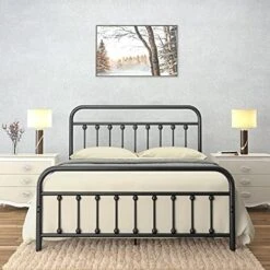 Vintage Queen Metal Bed Frame With Headboard And Footboard Platform/Wrought Iron/Heavy Duty/Solid Metal Slat/Textured Black/No Box Spring Needed/Industrial & Farmhouse -Delta Children Shop 51p3OL a2WS. AC