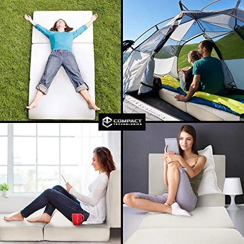Portable Mattress - Folding Memory Foam Guest Fold Up Bed W/Case | Tri-Fold (6 Inch) Travel Away Floor, Futon & Camp Cot Topper For Fast Trifold Foldable (Fold-Up & Fold-Out) Sleep Comfort (Twin) 4 Portable Mattress - Folding Memory Foam Guest Fold Up Bed W/Case | Tri-Fold (6 Inch) Travel Away Floor, Futon & Camp Cot Topper For Fast Trifold Foldable (Fold-Up & Fold-Out) Sleep Comfort (Twin) - Image 2