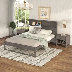 Antique Gray 3 Pieces Furniture Size Bedroom Frame With USB Charging And Wood Slatt, Dresser, Night Stand, Easy Assemble, Bed Set-Queen -Delta Children Shop 51pm9vZdzRL. AC