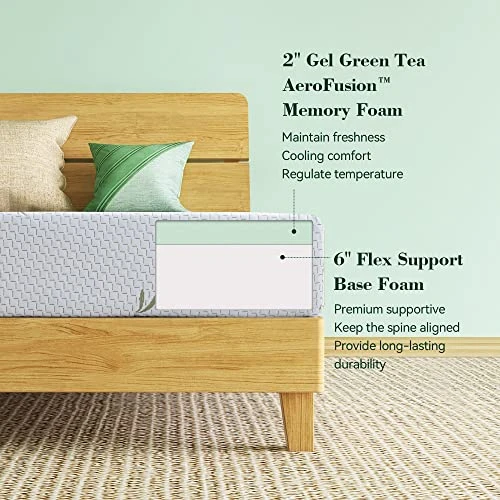 Twin Mattress 8 Inch, Green Tea Memory Foam, Fiberglass-Free & Pressure Reliving, Made In USA, Bamboo Cover, CertiPUR-US Certified, Bed In A Box, Medium Firm 4 Twin Mattress 8 Inch, Green Tea Memory Foam, Fiberglass-Free & Pressure Reliving, Made In USA, Bamboo Cover, CertiPUR-US Certified, Bed In A Box, Medium Firm - Image 2