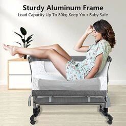 Bellababy Bedside Bassinet, Bedside Sleeper, Bedside Crib With Storage Basket, Easy Folding Portable Crib, Adjustable Portable Bed For Infant/Newborn (Dark Grey) -Delta Children Shop 51ryvrVzQiL