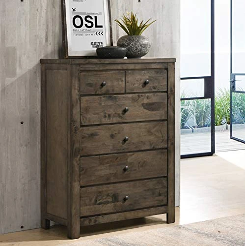 Pavita Sleigh King Bed With Dresser, Mirror, 2 Night Stands, Chest, Classic Distressed Gray 6 Pavita Sleigh King Bed With Dresser, Mirror, 2 Night Stands, Chest, Classic Distressed Gray - Image 4