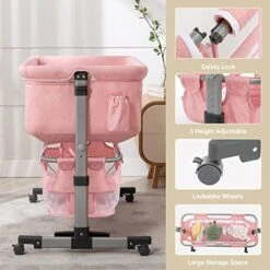 Cuddor Bedside Bassinet For Baby, Bedside Sleeper With Wheels, Heigt Adjustable, With Mosquito Nets, Large Storage Bag, For Infant/Baby/Newborn - Pink -Delta Children Shop 51uzfjcv17L