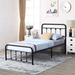 Twin Size Bed Frame With Wooden Headboard And Footboard, Mattress Foundation/Platform With Strong Metal Slats And Anti-Slip Support, No Box Spring Needed/Noise Free, Metal Wood Head Board -Delta Children Shop 51wBNfJOSJL. AC