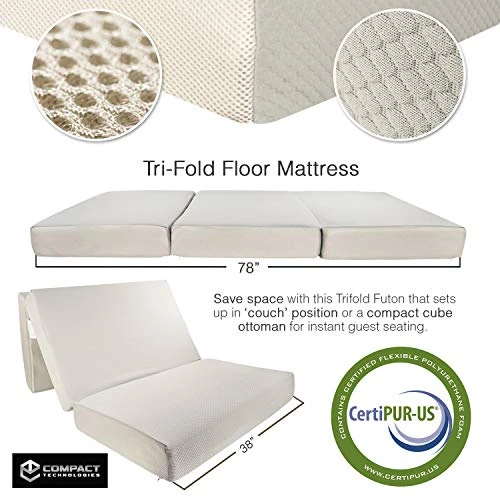 Portable Mattress - Folding Memory Foam Guest Fold Up Bed W/Case | Tri-Fold (6 Inch) Travel Away Floor, Futon & Camp Cot Topper For Fast Trifold Foldable (Fold-Up & Fold-Out) Sleep Comfort (Twin) 6 Portable Mattress - Folding Memory Foam Guest Fold Up Bed W/Case | Tri-Fold (6 Inch) Travel Away Floor, Futon & Camp Cot Topper For Fast Trifold Foldable (Fold-Up & Fold-Out) Sleep Comfort (Twin) - Image 4
