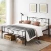 Queen Bed Frame Platform With Headboard And Footboard Metal Bed Mattress Foundation With Storage No Box Spring Needed Black (Queen)