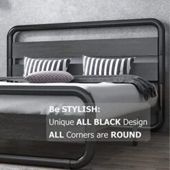 Queen Size Bed Frame With Wooden Headboard And Footboard, Heavy Duty Oval-Shaped Platform Bed With Under-Bed Storage, Noise Free, No Box Spring Needed, Black -Delta Children Shop 51ymsZMiIPL