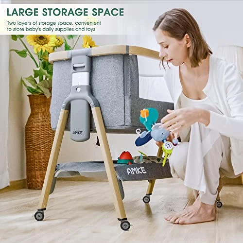 AMKE Bedside Sleeper For Baby,35s Quick Assemble Crib With Storage Basket,Portable Bassinets For Safe Co-Sleeping, Adjustable Bed For Infant Newborn 7 AMKE Bedside Sleeper For Baby,35s Quick Assemble Crib With Storage Basket,Portable Bassinets For Safe Co-Sleeping, Adjustable Bed For Infant Newborn - Image 5