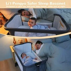 Li’l Pengyu Bedside Bassinet For Baby, Adjustable Baby Bassinets Bedside Sleeper With Cotton Mattress,Tool-Free Assemble Portable Rolling Cribs With Travel Bag Large Breathable Mesh (Gray) 13 Li’l Pengyu Bedside Bassinet For Baby, Adjustable Baby Bassinets Bedside Sleeper With Cotton Mattress,Tool-Free Assemble Portable Rolling Cribs With Travel Bag Large Breathable Mesh (Gray) -Delta Children Shop 51zB505tWHL