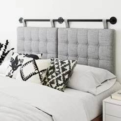 Harlow Modern Wall Mount Hanging Upholstered Headboard, Queen, Gray With Brown Faux Leather Straps -Delta Children Shop 51zmHq8CIkL. AC