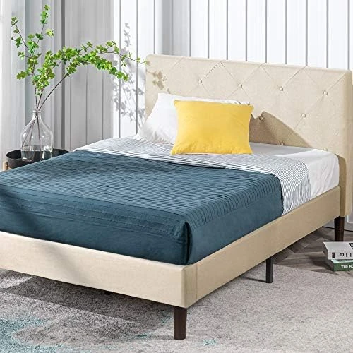 INUS Shalini Upholstered Platform Bed Frame / Mattress Foundation / Wood Slat Support / No Box Spring Needed / Easy Assembly, Dark Grey, Queen 14 INUS Shalini Upholstered Platform Bed Frame / Mattress Foundation / Wood Slat Support / No Box Spring Needed / Easy Assembly, Dark Grey, Queen - Image 12