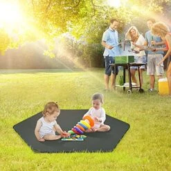 Hoybell Hexagon Playpen Mat, Compatible With POP N GO Baby Playpen, 59 Inch Self Inflating Mattress Pad, Baby Play Mat, Portable And Comfortable Play Yard Mat With Carry Case - Dark Grey -Delta Children Shop 61KbBTYngsS