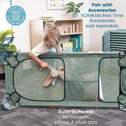 ECR4Kids Stackable Cozy Cot With Storage, Classroom Furniture, Sage, 6-Pack 6 ECR4Kids Stackable Cozy Cot With Storage, Classroom Furniture, Sage, 6-Pack - Image 4